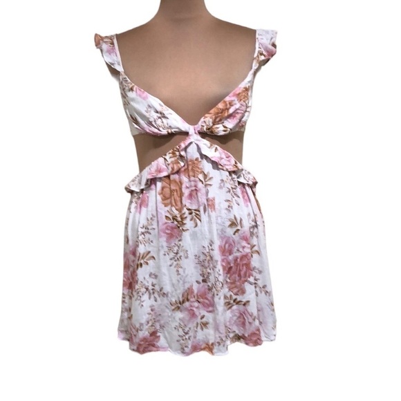 Sweet Pot Mini Dress Size US 2 AU 6 White Floral Ruffle Cut Out Fit and Flare - Picture 1 of 8